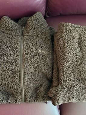 SKIMS Brown Sherpa Joggers and Cropped Jacket SET Small Pants and LRG Jacket